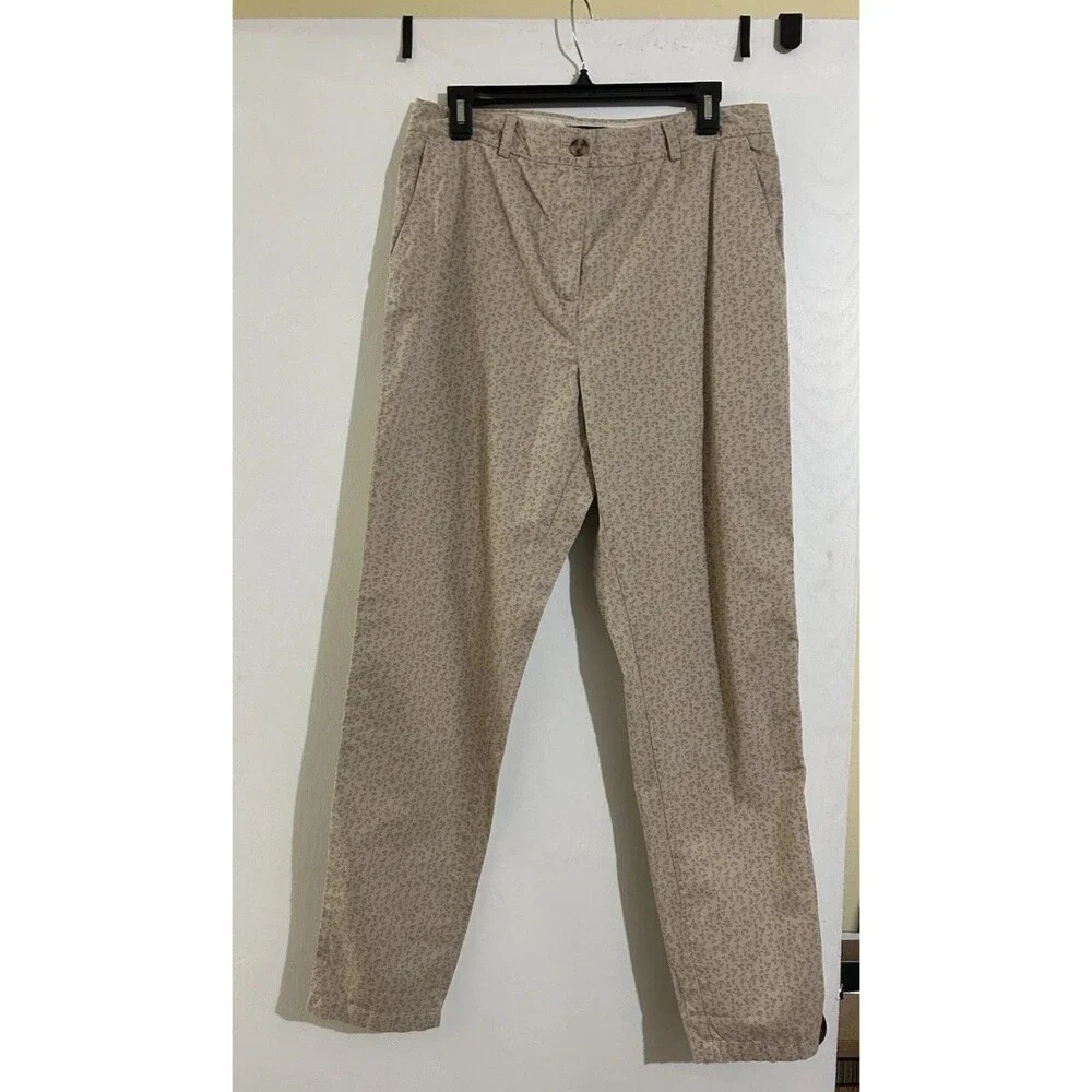 M&S Collection Women's 12 Beige Preppy Pleated Front Pants Pockets Button